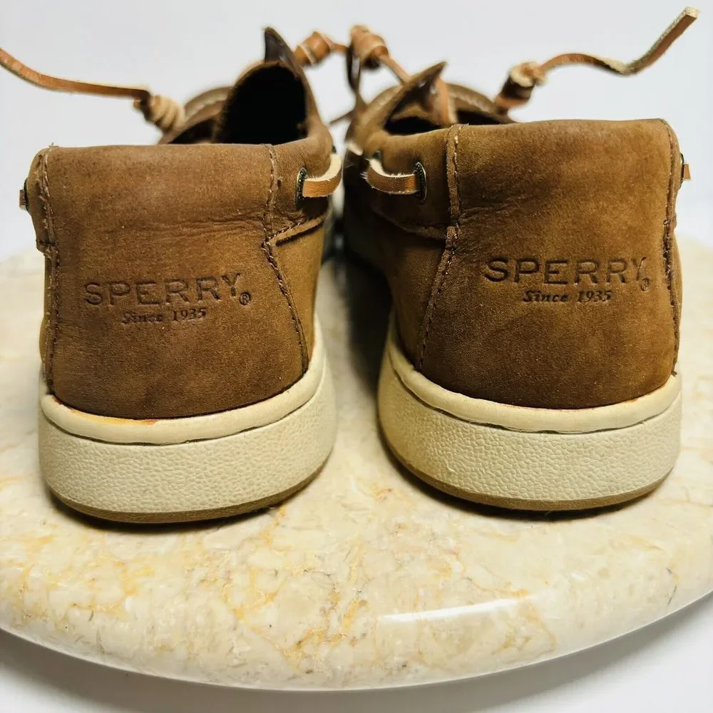 Sperry Boys Sz 4.5W Sperry Cup II Brown Leather Boat‎ Shoes